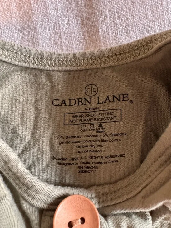 Preemie 4-6 lbs Caden Lane Olive Green Infant Gown with Wooden Button Accent - Picture 3 of 3